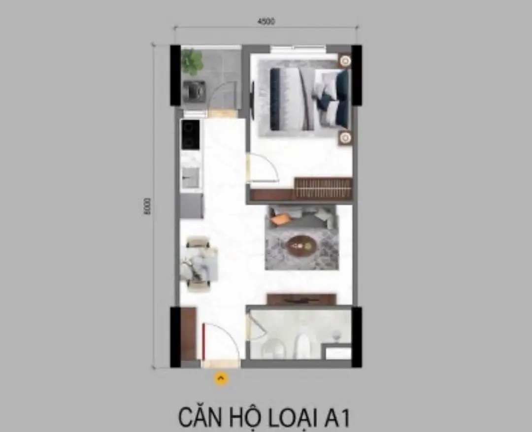 Layout căn hộ 1 phòng ngủ B-One Lumi Tân Uyên Bình Dương